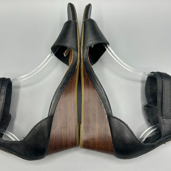 Ugg Char Sandals Ankle Strap Black Leather Mini Wedge Women’s Size 10 - Picture 9 of 12